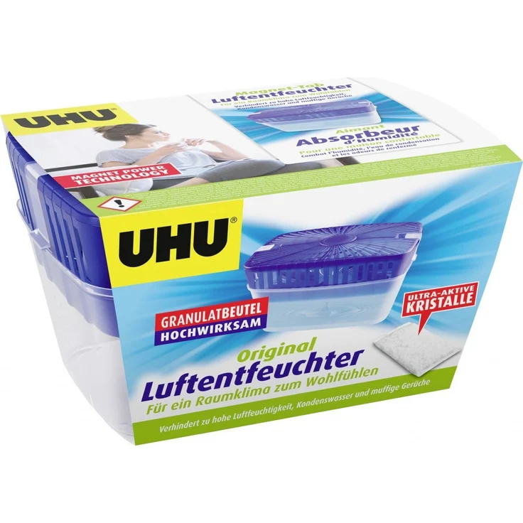 UHU Luftentfeuchter Original 1000 g, bekämpft Feuchtigkeit und Gerüche, geräusch- und geruchlos, weiß – Bild 1