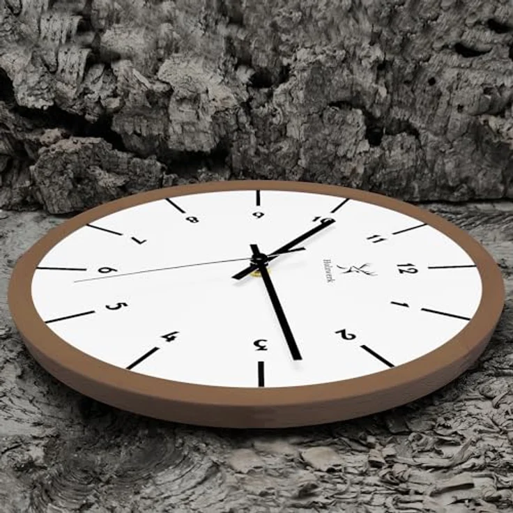 Holzwerk Germany Holz Wanduhr Vintage, lautloses Uhrwerk, skandinavisches Design, handgefertigtes Massivholz, Durchmesser 32 cm, Braun Weiß – Bild 4