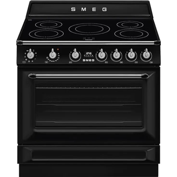 SMEG Vicoria TR90IMBL Multifunktionskochfeld, 90 x 60 cm, Induktionsherd mit True-Convection und Vapor Clean, Schwarz