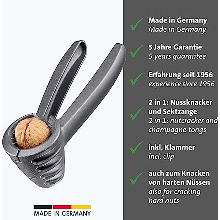 Westmark Nussknacker und Sektzange, extra große Öffnung für Walnüsse, mit Klammer, Aluminium, Westmark Nussprofi, Anthrazit/Rot, 33222270 – Bild 3