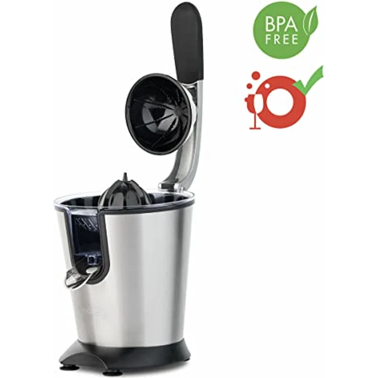 H.Koenig AGR80 Elektrische Zitruspresse mit Hebelarm - Anti-Tropfsystem - BPA frei - Spülmaschinenfest - 160 W - Edelstahlgehäuse – Bild 3