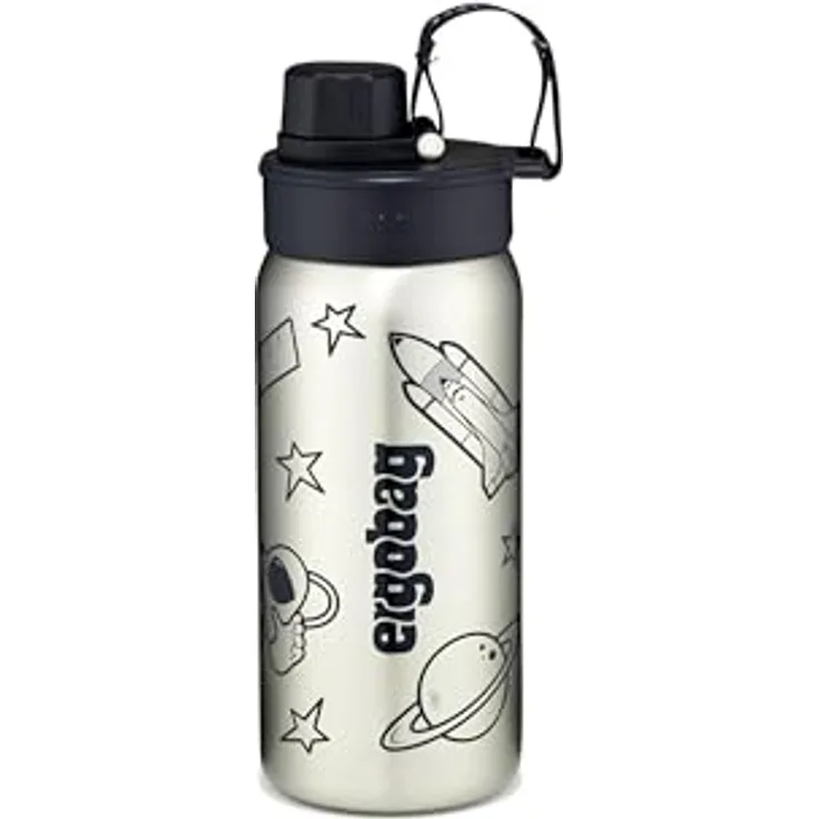 ergobag Edelstahl Trinkflasche, 0,5 Liter, geschmacks- und geruchsneutral, einfach zu reinigen