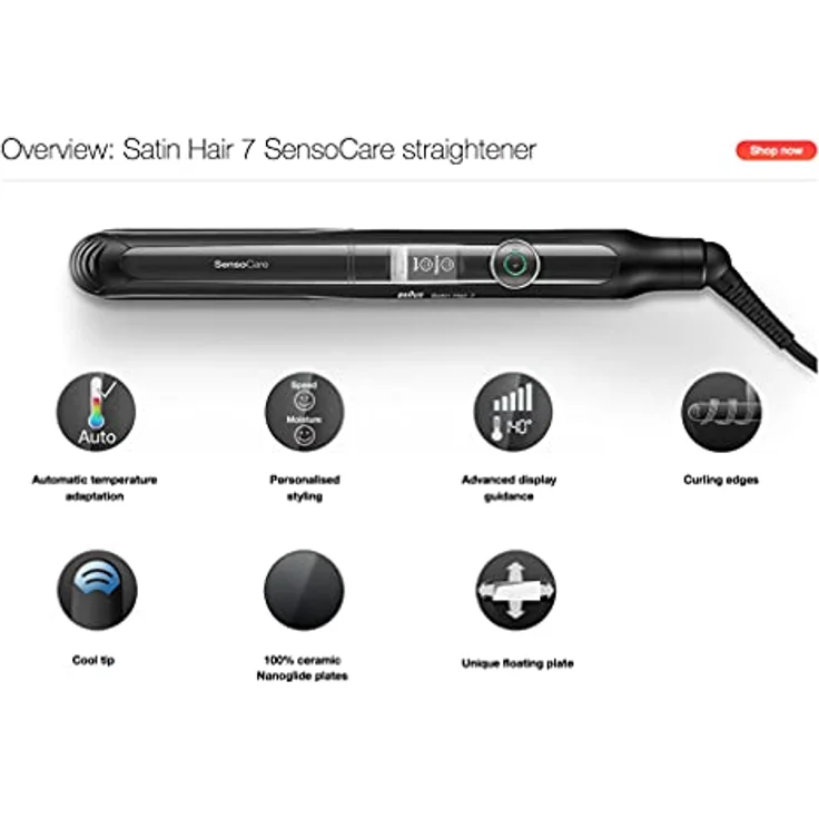 Braun Satin Hair 7 SensoCare Styler Glätteisen ST780, Premium Edition - inkl. hitzebeständiger Aufbewahrungstasche, mit Temperaturschutz Keramik-Glätteisen für seidig glattes Haar, schwarz – Bild 5