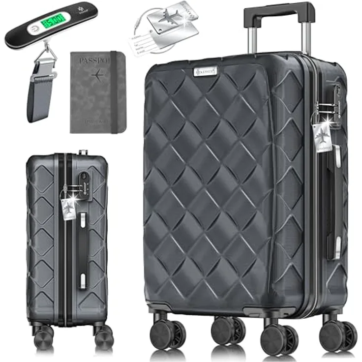 KESSER® Reisekoffer 120L ABS Hartschalenkoffer mit Zahlenschloss, Kofferwaage, 360° Rollen und Teleskopstange, Charcoal