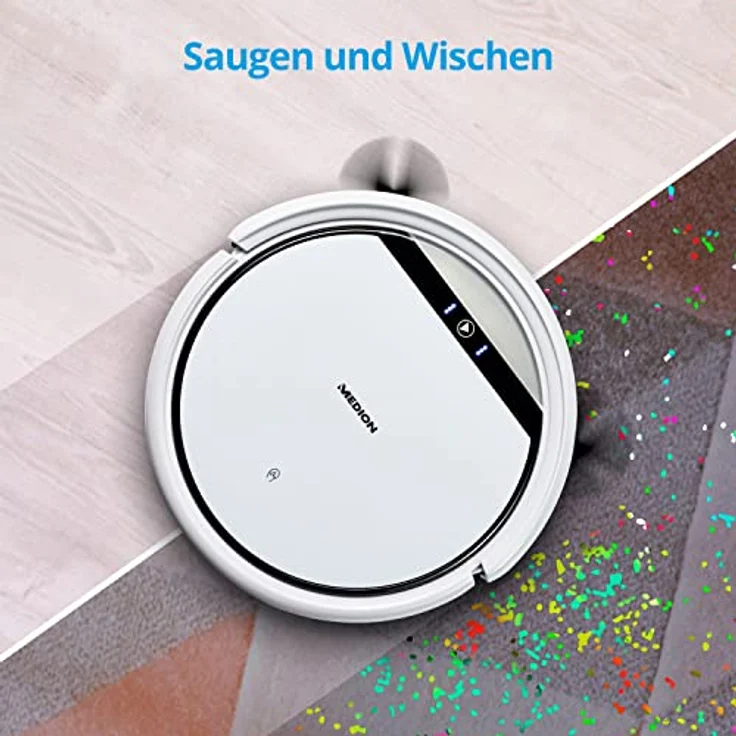 Medion E32 SW Saugroboter mit Wischfunktion Modell 2021, 120 min Akkubetrieb, weiß – Bild 3