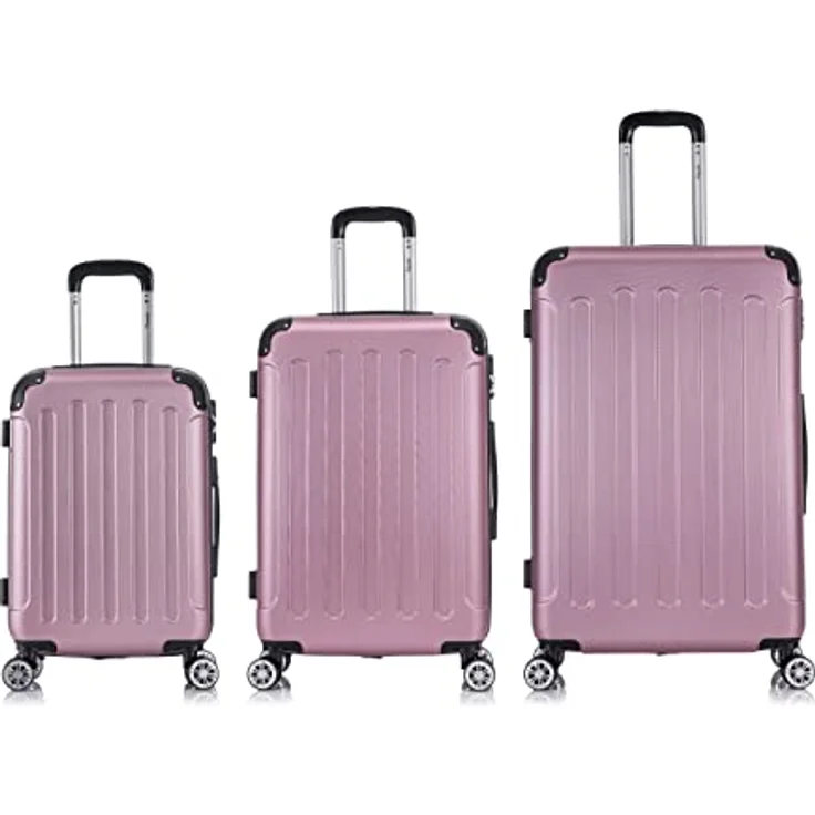 Flexot® F-2045 Koffer, Hartschale (3tlg. Set, Rosa) Zwillingsrollen Bordcase Suitcase Reisekoffer Trolley, elastisch und leicht – Bild 2