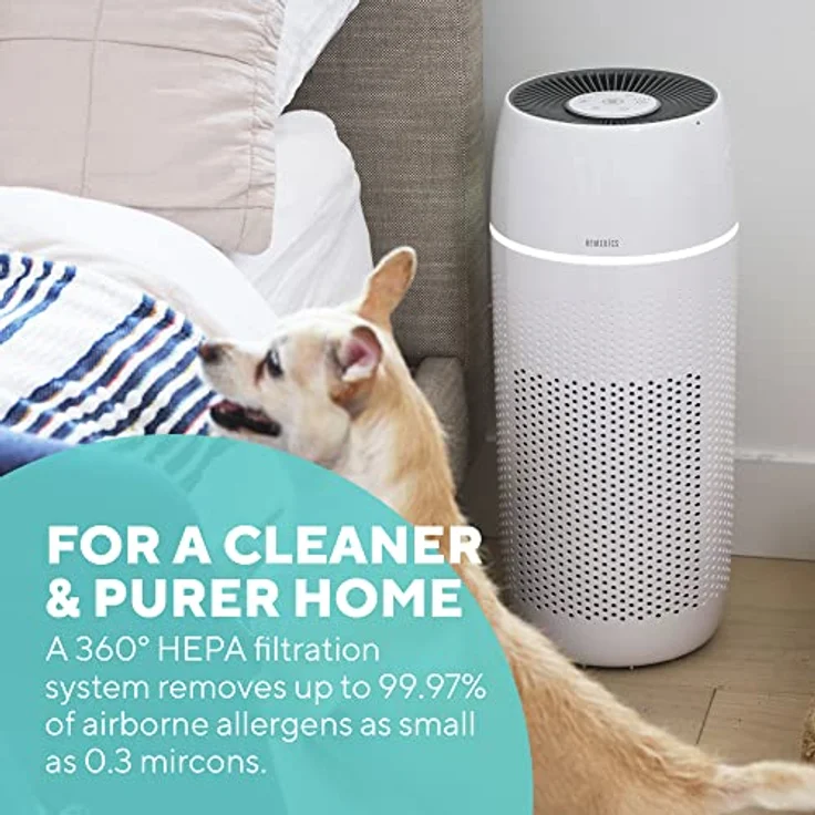 HoMedics TotalClean PetPlus 5 in 1 Luftreiniger Echte HEPA-Filterung entfernt 99,97% aller Allergene in der Luft, 3 Geschwindigkeitsstufen, Timer-Funktion und Auto-Off-Timer bis zu 12 Stunden  Weiß – Bild 3