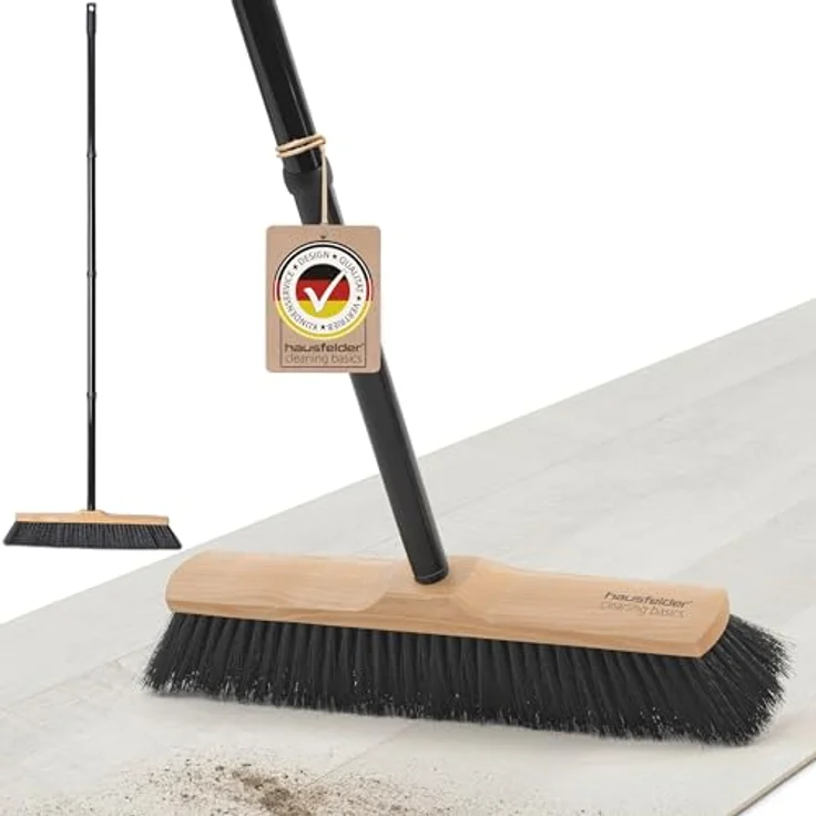 Hausfelder Staubbesen Zimmerbesen mit Stiel, 40 cm Kehrbreite, weiche schwarze Borsten, 4-teiliger Metallstiel mit Drehgewinde – Bild 1