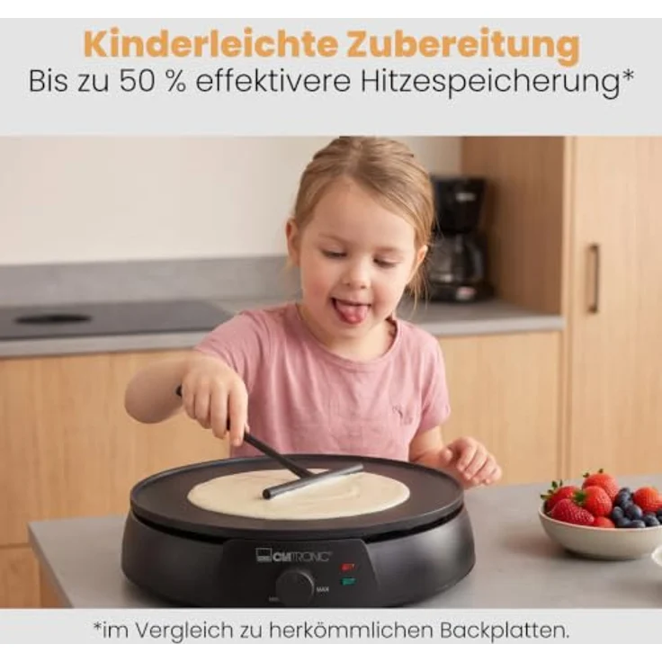 CLATRONIC Crêpesmaker CM 3849, Crepes Maker in Schwarz, inkl. Teigverteiler und Wender – Bild 6