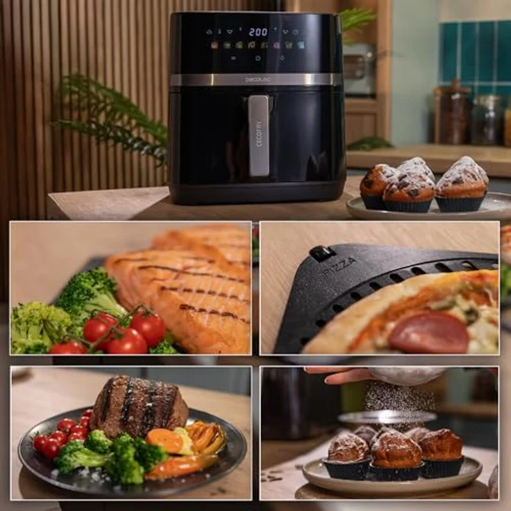 Cecotec Cecofry&Grill Duoheat 8000, Heißluftfritteuse 8L mit digitaler Temperaturregelung 80-200°C, 2200W, Doppelte Heizelemente, Sichtfenster, 8 Menüs – Bild 4