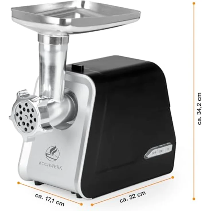 KOCHWERK 05708 4in1 Fleischwolf, 1600 Watt, inkl. Spritzgebäck-Aufsatz, Kebbe-Einsatz, 3 x Lochscheiben, Stopfer, silber-schwarz – Bild 6