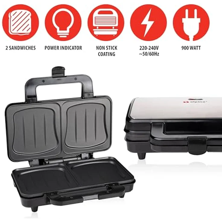 *Alpina* 2-in-1-Sandwichmaker XL, 900,00 W - Leistungsstarkes Must-have für schnelle und leckere Snacks, weiß – Bild 4