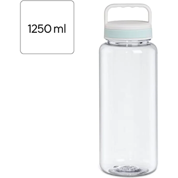 Xavax Trinkflasche, 1250 ml (Wasserflasche auslaufsicher, Getränkeflasche mit praktischem Henkel und Schraubverschluss, lebensmittelecht, durchsichtig) blau – Bild 2