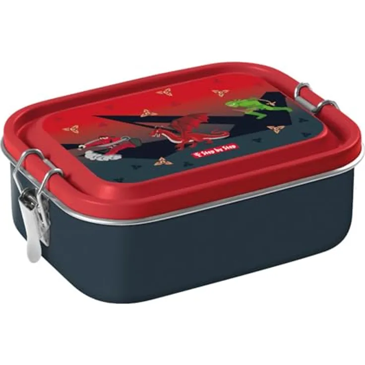 Step by Step Lunchbox Stainless Steel Warrior, aus Edelstahl, 0,8 Liter, rot, auslaufsicher mit flexibler Einteilung