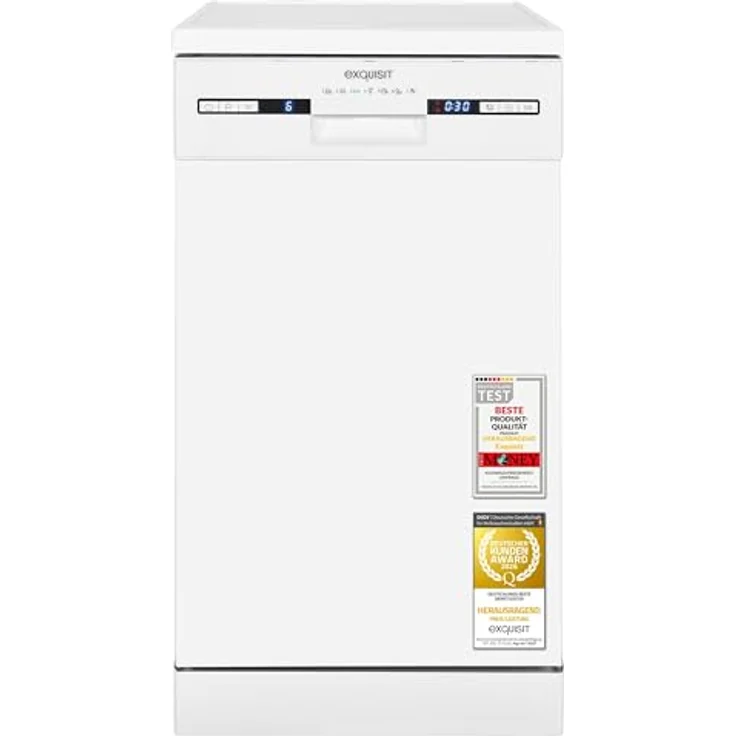 Exquisit Geschirrspüler GSP59309-030E, weiß | 7 Spülprogramme, EEK E, Besteckkorb, abklappbarer Tellerhalter, LED-Display – Bild 2