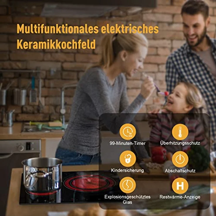 GASLAND Chef CH603BF, Autarkes 60cm Glaskeramikkochfeld mit 3 Kochzonen, Zweifach-Zone, Touch-Steuerung, Kindersicherung, 5,4 kW – Bild 3