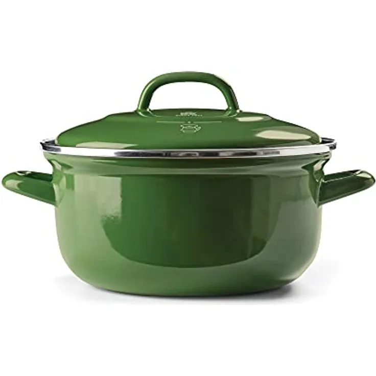 BK Indigo Holländisches Erbe Runde Deutsche Emaillierte Kasserolle mit Deckel mit PFAS-Freier Keramischer Antihaftbeschichtung, 24 cm/4,2 Liter, Induktion, Spülmaschinenfest, Backofenfest, Grün