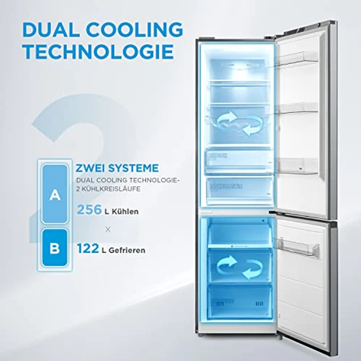 Midea MDRB521MGA46O Kühl-/Gefrierkombination/NoFrost/Inverter Kompressor/Metal Cooling/Niedrigtemperaturzone/180° Verstellbare Gefrierfach-Schublade/201 cm hoch/256 L Kühlteil/122 L Gefrierteil – Bild 5