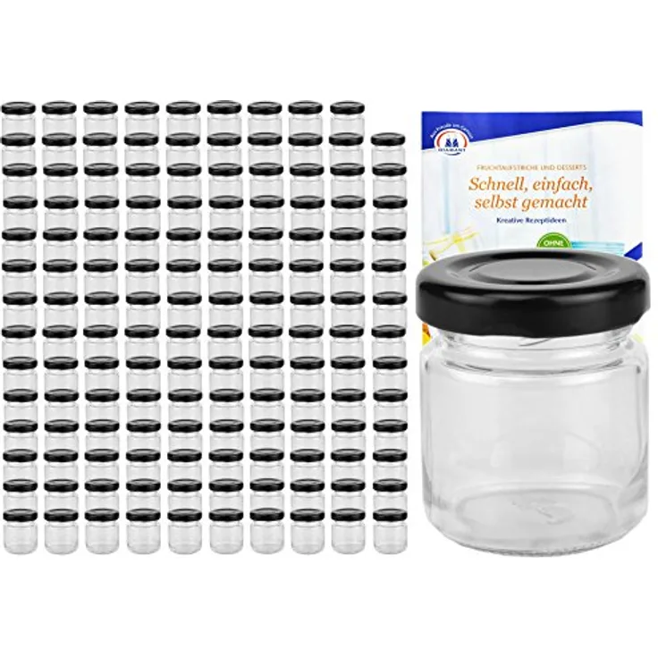 200er Set Sturzglas 53 ml To 43 schwarzer Deckel incl. Diamant Gelierzauber Rezeptheft