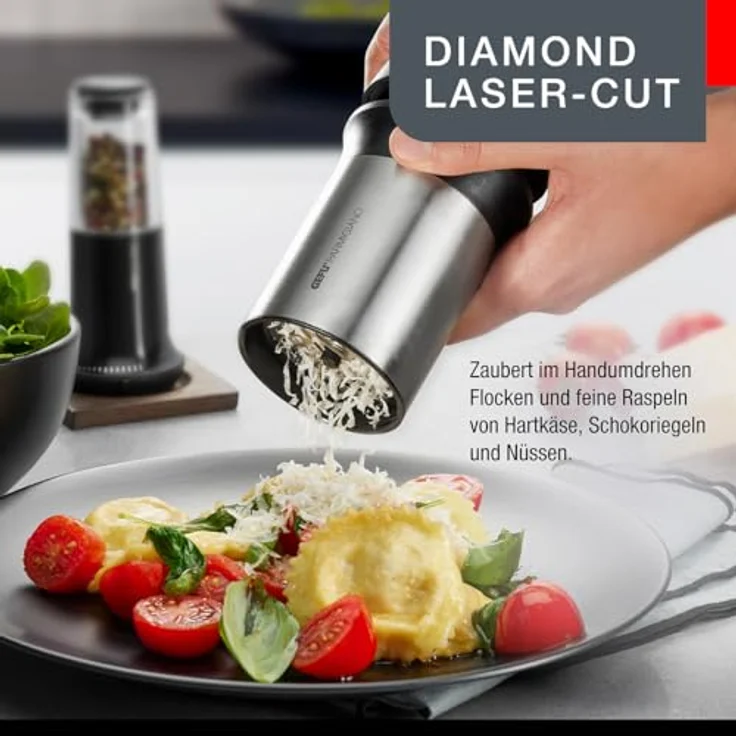 Gefu 34680 Käse-Reibe aus Edelstahl mit Deckel zur Aufbewahrung - Parmesan-Reibe mit Auffang-Behälter für die Küche – Bild 3