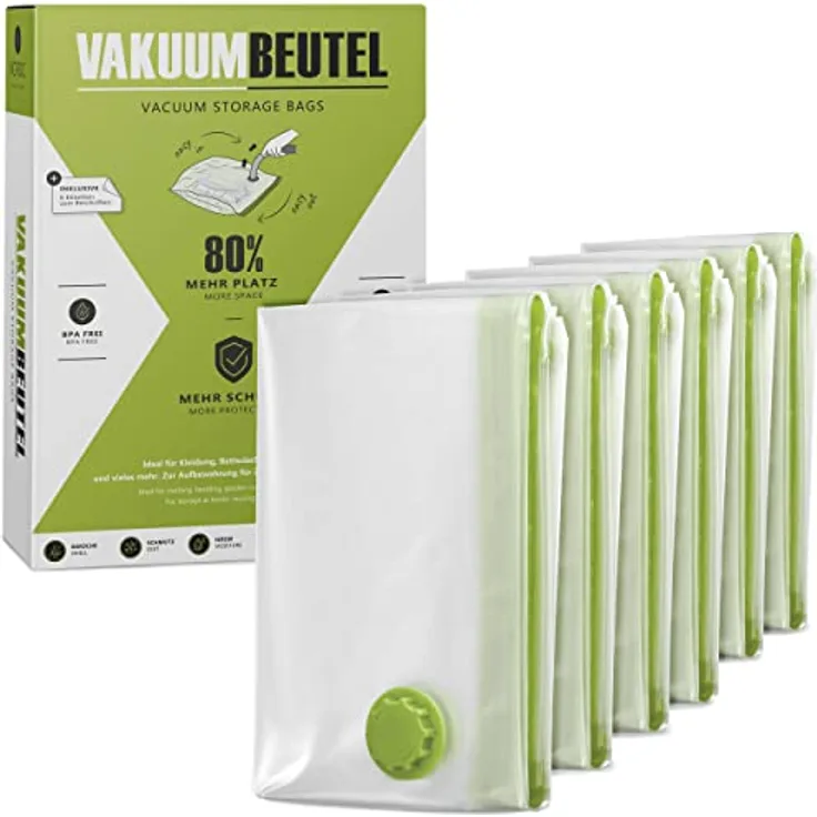 NORDIC® Vakuumbeutel für Kleidung, 6x Größe S 60x40cm, BPA-frei, wiederverwendbar, reißfest, inkl. Etiketten zur Beschriftung