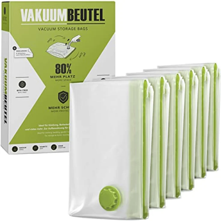 NORDIC® Vakuumbeutel für Kleidung, 6x Größe S 60x40cm, BPA-frei, wiederverwendbar, reißfest, inkl. Etiketten zur Beschriftung – Bild 1