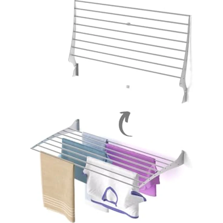 Foxydry Foxydry Fold Wäscheständer für die Wand, vertikaler Wäscheständer aus Aluminium und Stahl 100x50x57 cm, Grau (Grey) - Platzsparendes Design, langlebig und witterungsbeständig, anpassbare Konfiguration, vielfältiges Design, einfache Installation und Verwendung, mit 2-jähriger Garantie – Bild 1