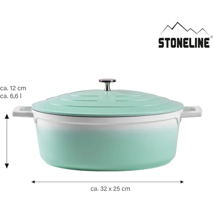 STONELINE Cocotte Bräter mit Deckel Induktion 32 cm, 6,6 L, Aluguss Topf beschichtet mit echten Steinpartikeln, Bratentopf Schmortopf mit Deckel Backofengeeignet, für alle Herdarten, Mint – Bild 4