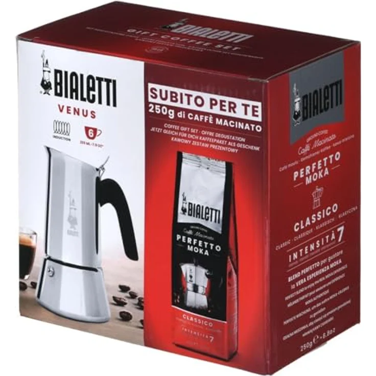 Bialetti Zestaw kawiarka New Venus 6 + Perfetto Moka Classic, Espressokanne, Silber – Bild 5