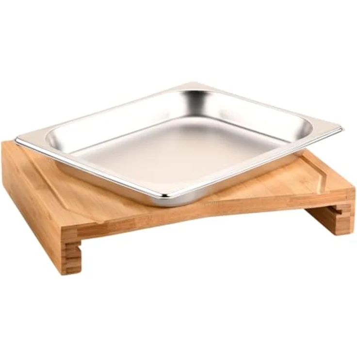 KESPER® Schneidebrett Brett mit Auffangschale, Bambus, 100% FSC®-zertifiziert, Saftrille und Edelstahlschale – Bild 3