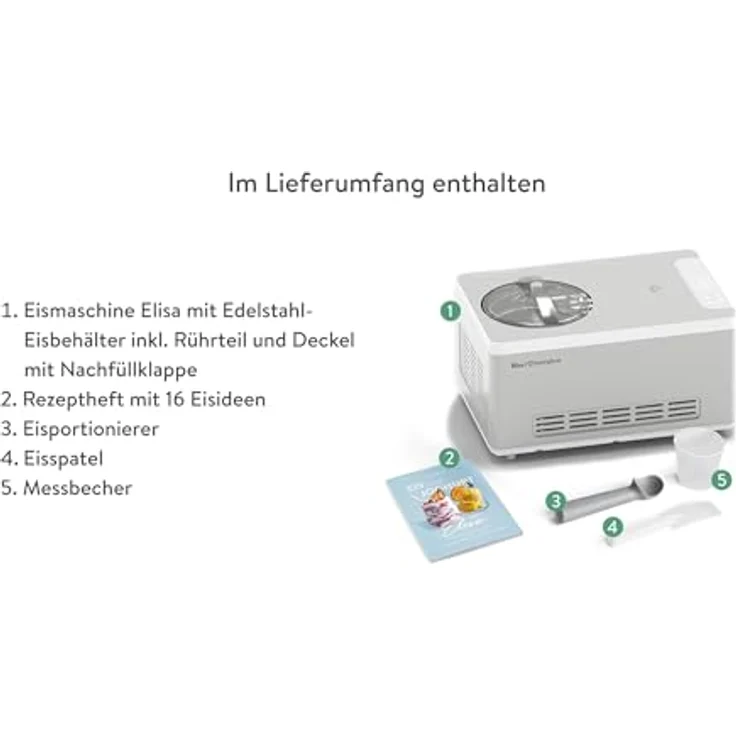 Springlane Eismaschine & Joghurtbereiter mit Kompressor, inkl. Rezeptheft, 2 l, 180 W, Elisa – Bild 7