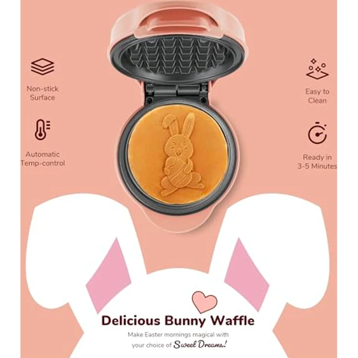Bestron Mini-Waffeleisen Osterhasen-Design, Waffelmaker mit Antihaftbeschichtung, 550 Watt, Waffelgröße 10cm, Farbe: Orange – Bild 4