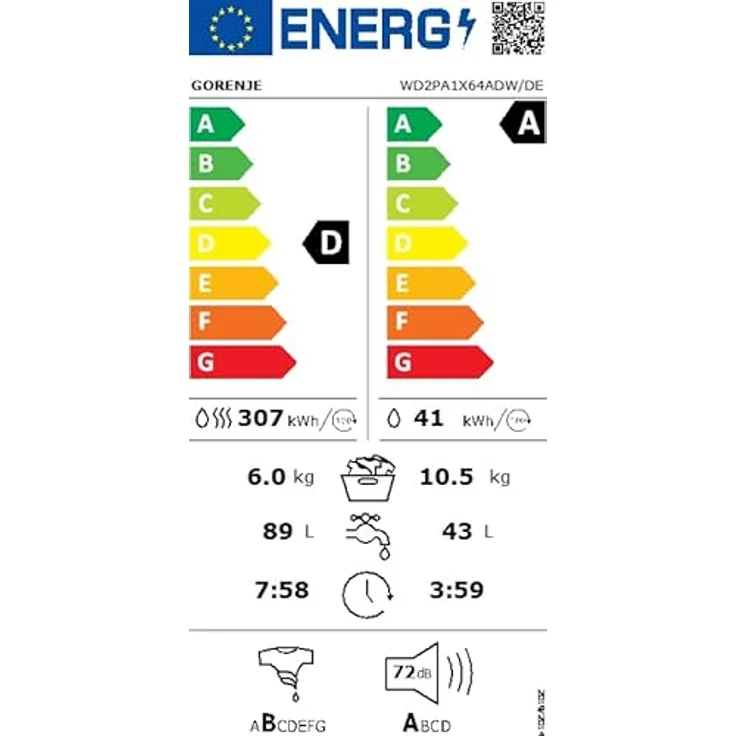 GORENJE Waschtrockner WD2PA1X64ADW/DE, 10,5 kg, 1400 U/min, Energieklasse A-20% - Invertermotor, Wasser- und Dosierautomatik, Nachlegefunktion – Bild 10