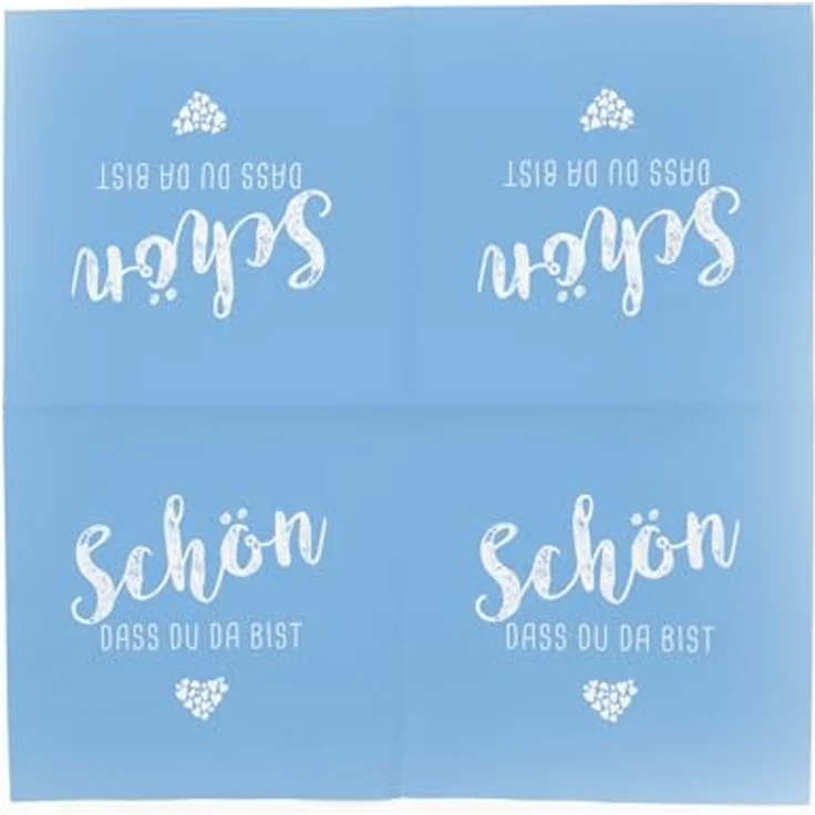 itenga Servietten Schön dass du da bist, 30 x 30 cm, 3-lagig, 40 Stück, hellblau für Kommunion, Konfirmation, Hochzeit und Taufe – Bild 4