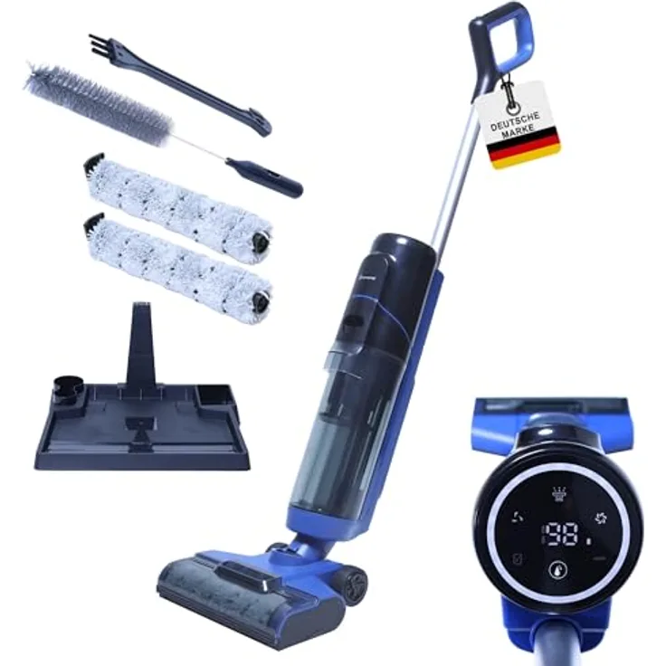 Sommertal W2, Kabelloser Wischsauger mit 360° Turbobürste, 0,5h Laufzeit, HEPA-Filter und Ladestation