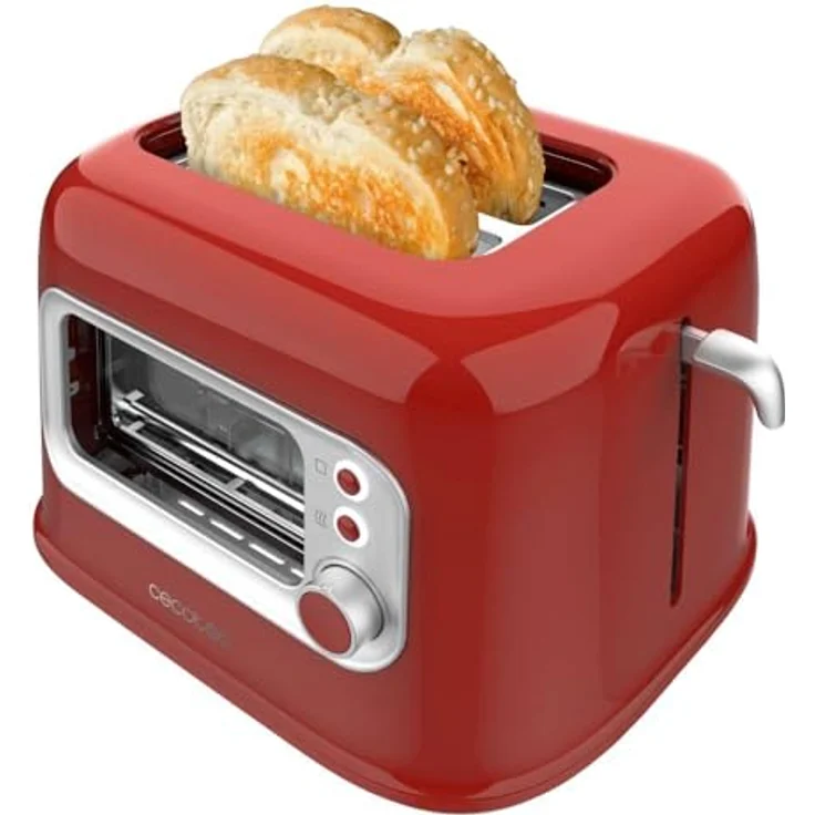 Cecotec Vertikaler Toaster RetroVision Red, 700W, 2 extra breite Schlitze, Bräunungssteuerung, Retro-Design mit Staubabdeckung – Bild 1