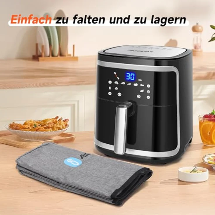 Aigostar - XXL-Luftfritteuse mit Staubschutz, 7 l Air Fryer, 1900 W, Warmhaltefunktion und LED-Touch-Panel – Bild 4