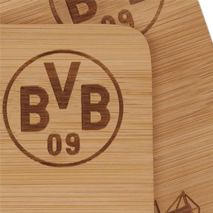 Borussia Dortmund Unisex – Erwachsene Frühstücksbrettchen-Holz-2er Set Brettchen, holzfarbend, One Size – Bild 2