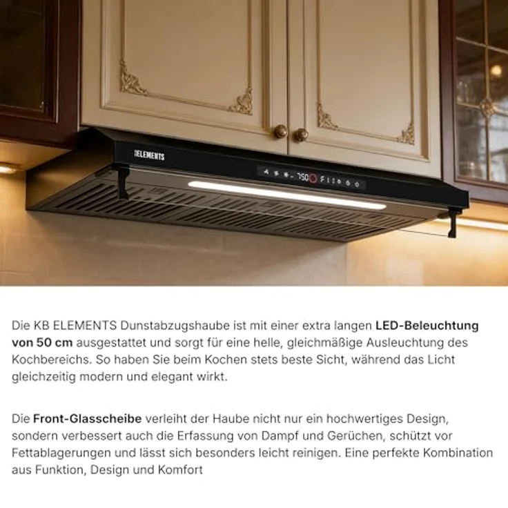 KB ELEMENTS Dunstabzugshaube 60cm, Umluft/Abluft mit 650m³/h, Doppelter Motor, Touch-Gestensteuerung und Multifunktionalem Touch Display – Bild 5