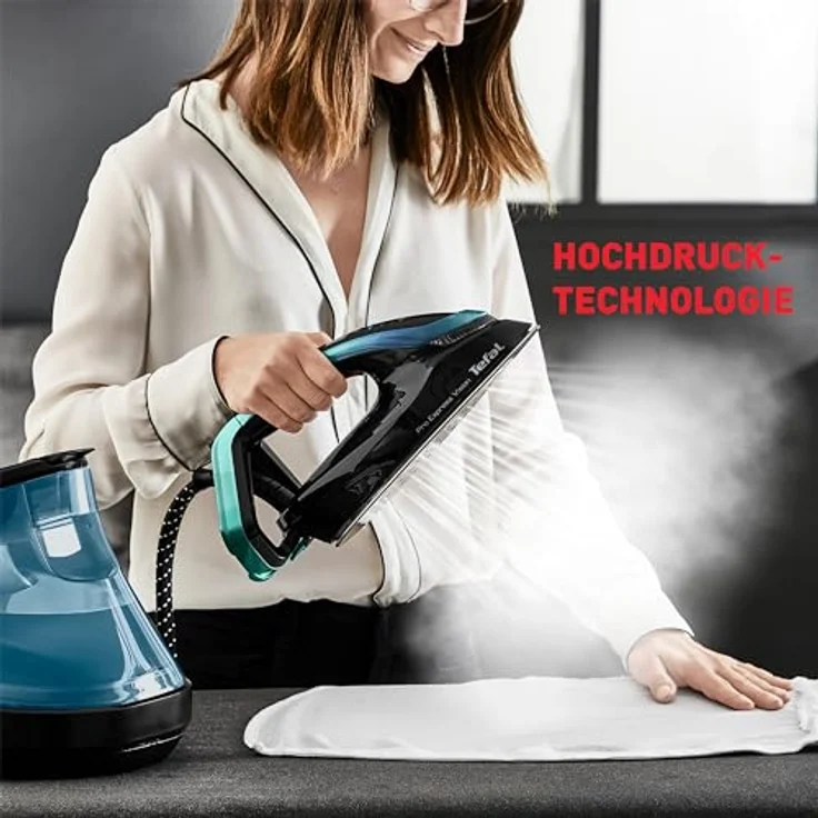 Tefal GV9822.DT2024 Pro Express Vision Dampfbügelstation + gratis Pure Pop Dampfbürste | Smart LED Vision | 0-180 g/Min. Dampfmenge | 750 g/Min. Dampfstoß | abnehmbarer Kalk-Kollektor | Schwarz/Blau – Bild 4
