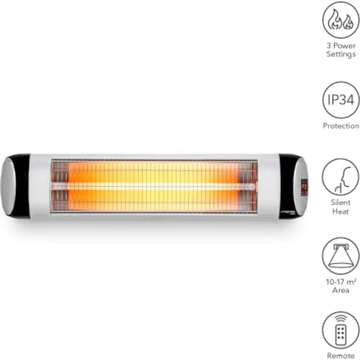 TROTEC Terassenheizstrahler Infrarot IR 2570 S, 2500W Heizleistung, standfähig, Wandmontage, inkl. Fernbedienung und Timer-Funktion – Bild 2
