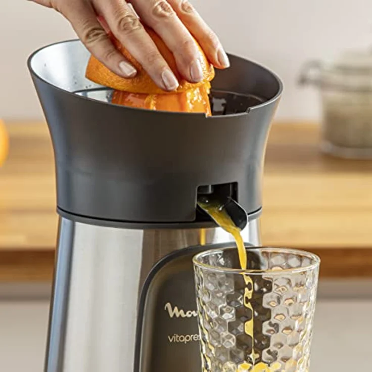 Moulinex PC603D Elektrischer Entsafter mit Direktserviersystem, Inklusive 3 Presskegel, Automatisches Ein-- Ausschalten, Tropfstopp System, 100W, Edelstahl- dunkelgrau – Bild 5