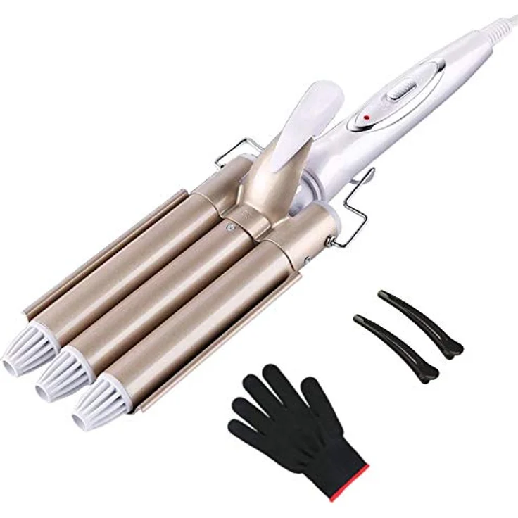 3 Fässer welleneisen, TOP4EVER lockenstab mit 3 stäben mit einstellbarer Temperatur, Welleisen Schnelle Heizung Große Welle für Lange/kurze Haare, Haar Styling Werkzeug 22mm … – Bild 1
