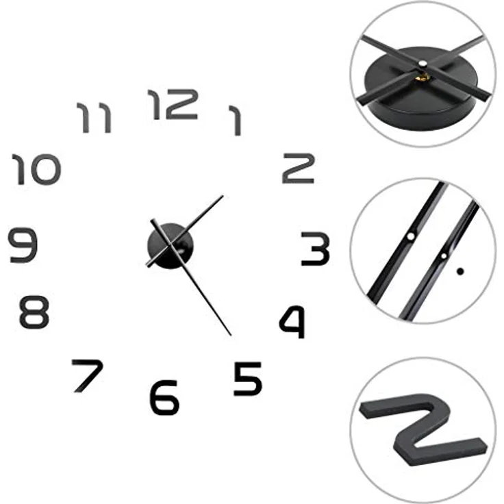 vidaXL 3D Wanduhr Modernes Design 100cm XXL Schwarz Deko Wand Uhr Wandtattoo – Bild 1