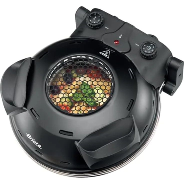 Ariete 928 4-Minuten-Pizzaofen, Bullauge zur Garkontrolle, 1200 W, maximale Temperatur 400 °C, 2 Edelstahlpaddel, feuerfester Stein mit Antihaftbeschichtung, schwarz