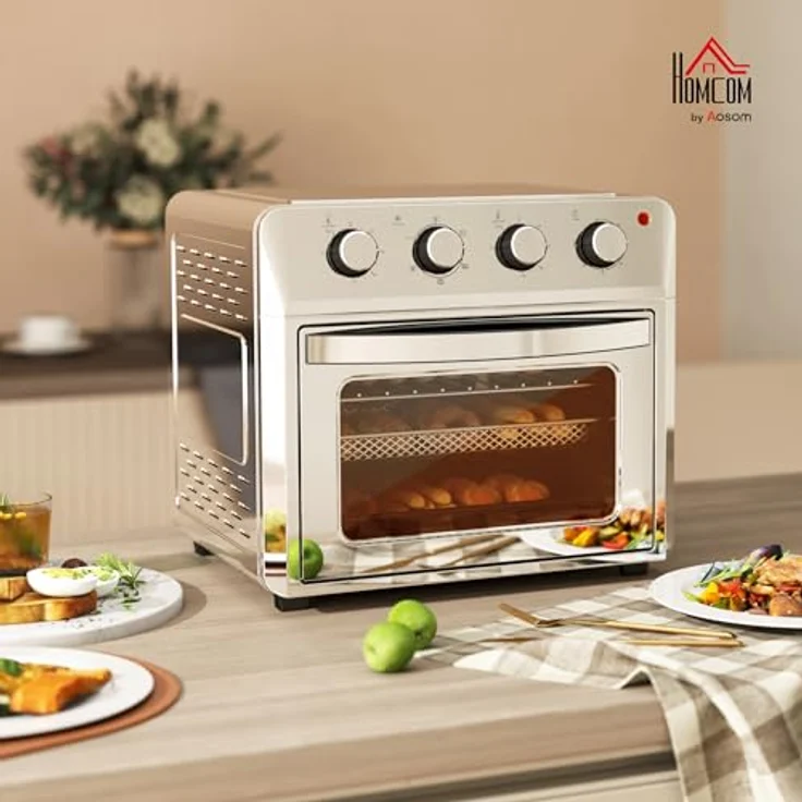 HOMCOM Minibackofen mit 60 Min. Timer, 24 L, 1600W, Heiße Luftzirkulation, Innenbeleuchtung, Silber – Bild 2