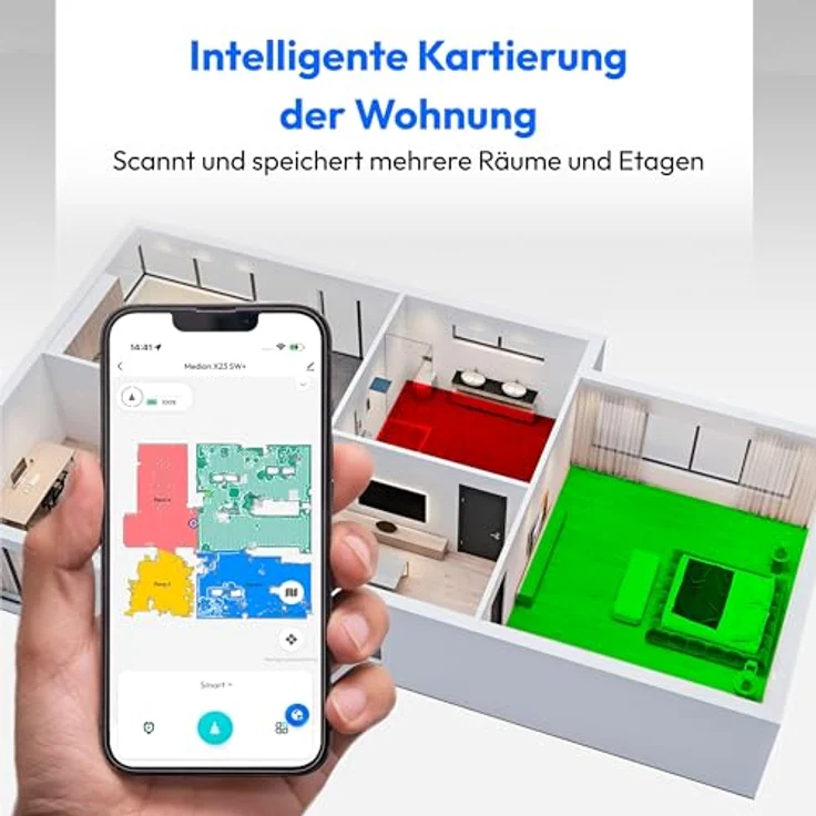 Medion® Saugroboter X23 SW+, smarter Saugroboter mit Wischfunktion, Absaugstation, beutellos, weiß – Bild 6