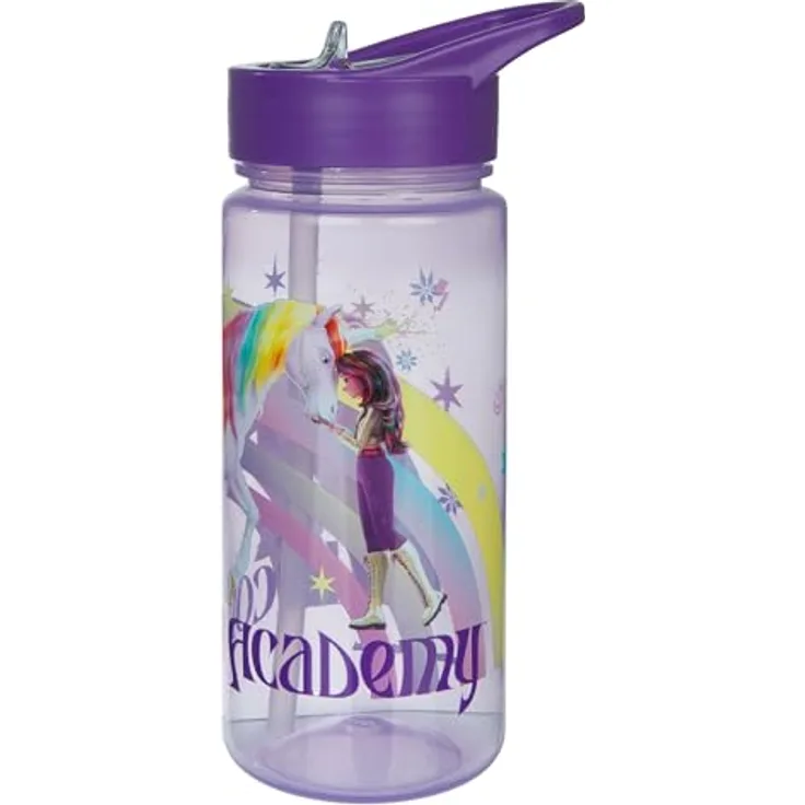 Unicorn Academy Trinkflasche Lila, leichte Flasche für Schule und Sport, 19 cm