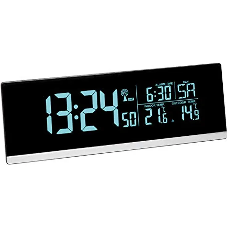 TFA Dostmann Multi-Color Digitaler Funk-Wecker mit Farbwechsel (70 Nuancen), 60.2548, Ladefunktion für Smartphones (USB), Außentemperatur, Kunststoff, schwarz