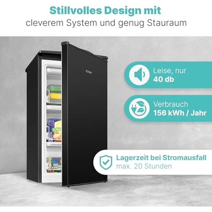 Bomann Gefrierschrank GS 7256, 4 Sterne mit 60L Fassungsvermögen, 3 Fächer, leise, wechselbarer Türanschlag, schwarz – Bild 6